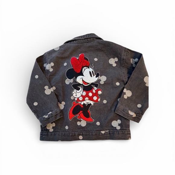 Disney Other - Disney Minnie Mouse Denim Jacket Kids Black Polka Dot Cute Girls Size 3T